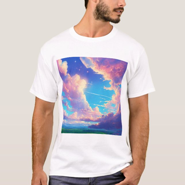 Clouds white blue pink colours T-Shirt (Front)