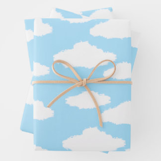 Clouds Wrapping Paper with Blue Background