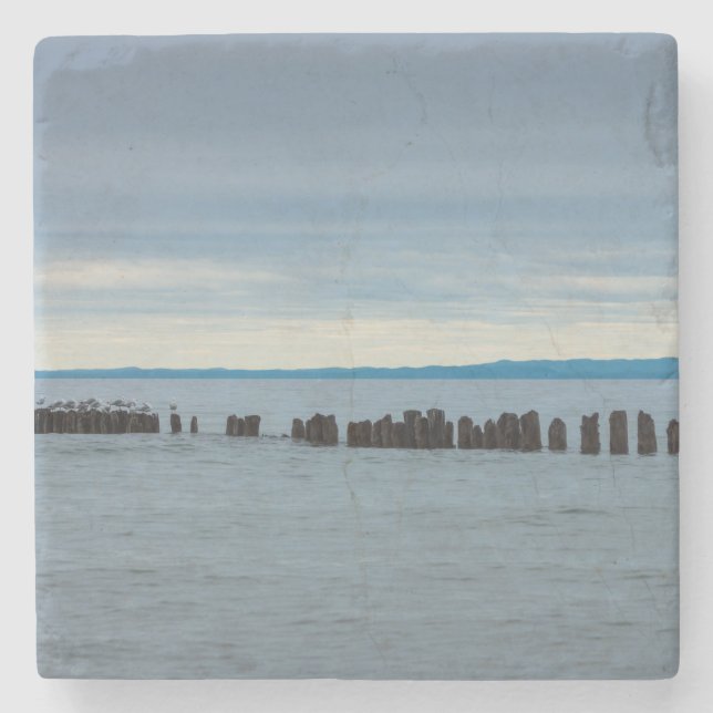 Cloudy At Whitefish Bay Stone Coaster (Front)