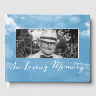 Cloudy Blue Sky Photo Memorial Service Guest Book