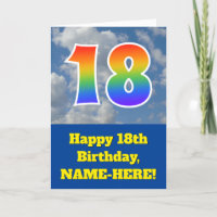 Cloudy Blue Sky, Rainbow Pattern "18" Birthday #