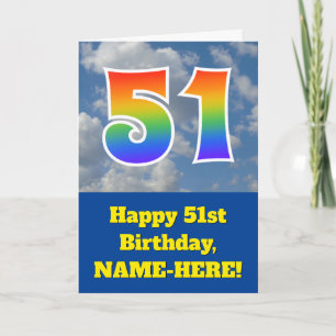 Cloudy Blue Sky, Rainbow Pattern "51" Birthday # Card