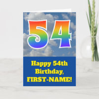 Cloudy Blue Sky, Rainbow Pattern "54" Birthday #