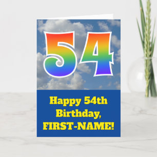 Cloudy Blue Sky, Rainbow Pattern "54" Birthday # Card