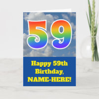 Cloudy Blue Sky, Rainbow Pattern "59" Birthday #