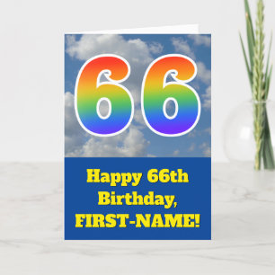 Cloudy Blue Sky, Rainbow Pattern "66" Birthday # Card