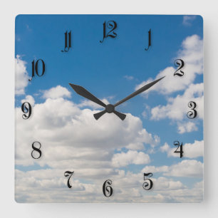 Cloudy blue sky square wall clock