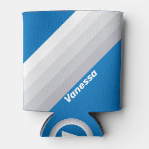 Cloudy Blue Sky Stripes with Name Can Cooler