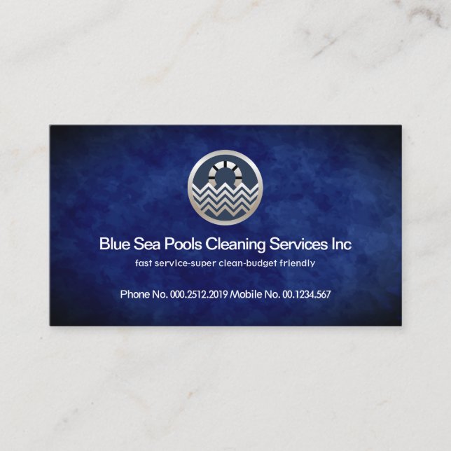 Cloudy Blue Water Grunge Pool Maintenance Business Card (Front)