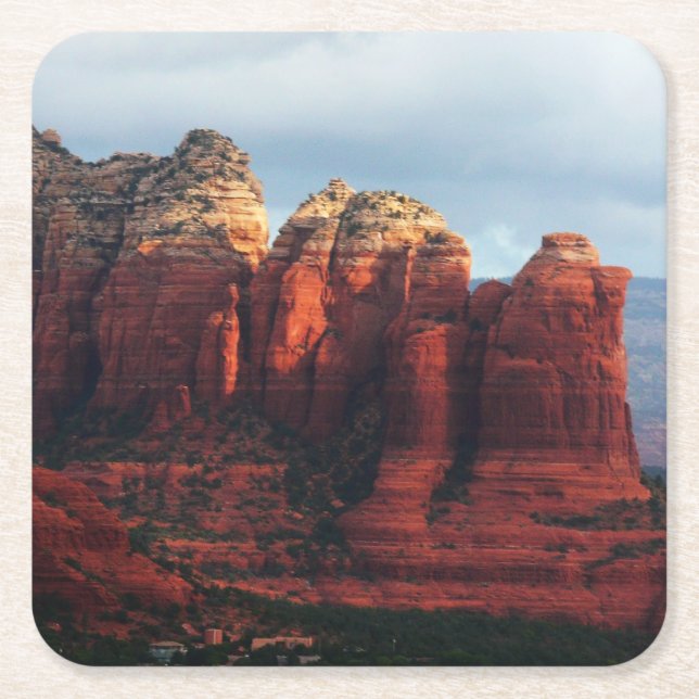 Cloudy Coffee Pot Rock in Sedona Arizona Square Paper Coaster (Front)