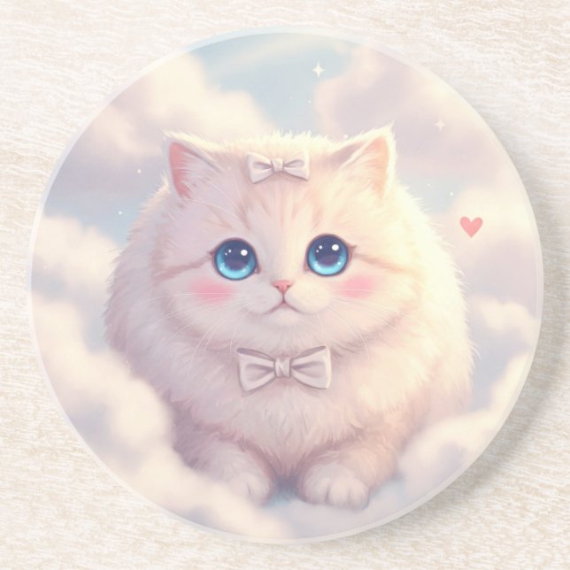 Cloudy Cuddle Cat Coaster (Front)