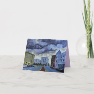 Cloudy Dusk Townscape Art Note Card