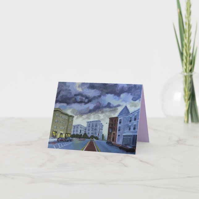 Cloudy Dusk Townscape Art Note Card (Front)