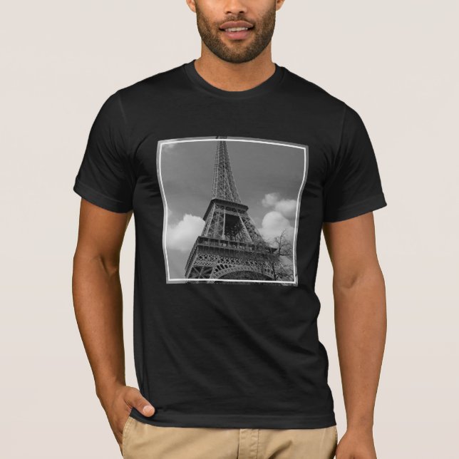 Cloudy Eiffel In Black and White, 2015 T-Shirt (Front)