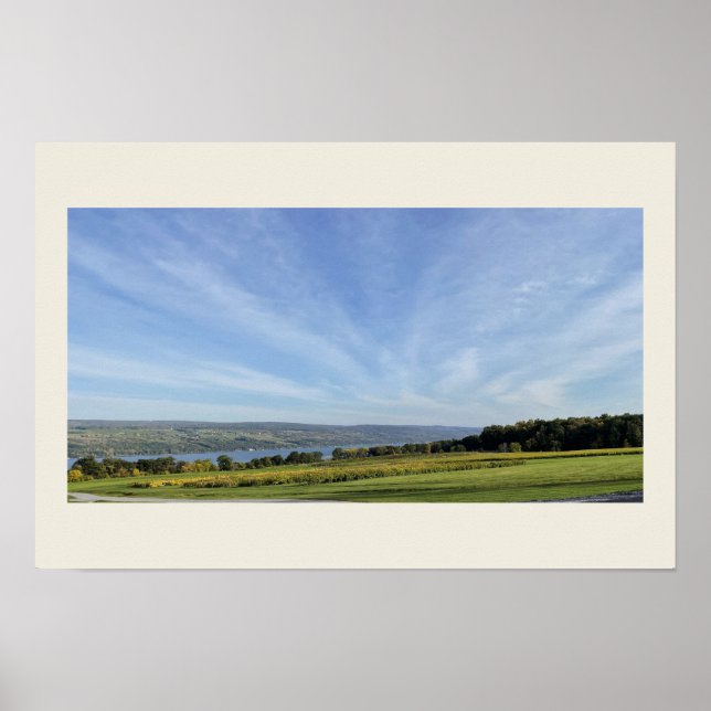 Cloudy Field by Lake Poster (Front)