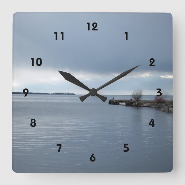 cloudy lake waterfront square wall clock (Front)