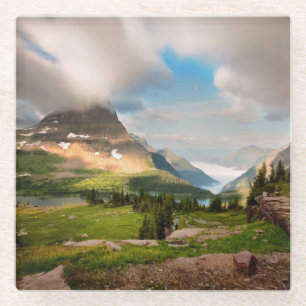 Cloudy Mountains   Alpine Lake Glass Coaster
