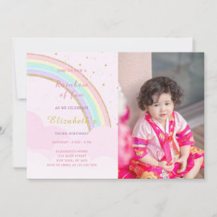Cloudy Rainbow Birthday Invitation With Photo