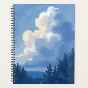 Cloudy Skies Blue Forest Watercolor Painting Planner