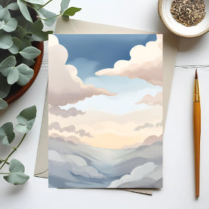 Cloudy Skies Watercolor Sky Blue Clouds Postcard