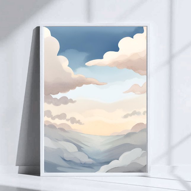 Cloudy Skies | Watercolor Sky Blue Clouds Poster (Creator Uploaded)