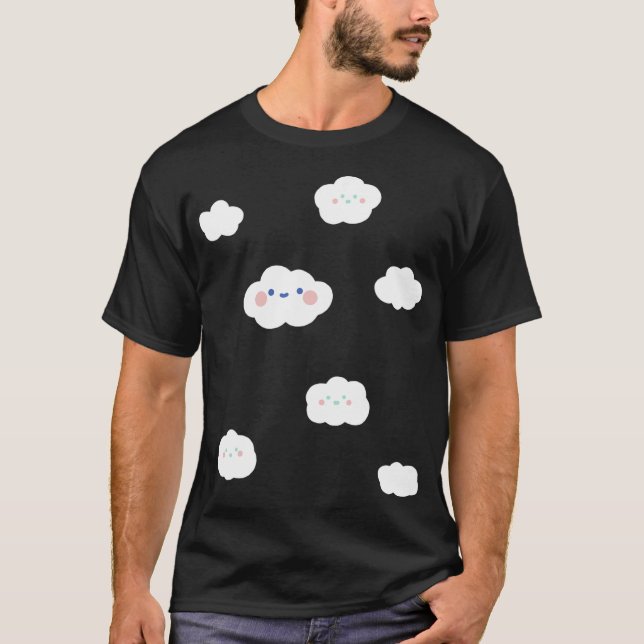 Cloudy Sky Fluffy Smiling Clouds Graphic T-Shirt (Front)