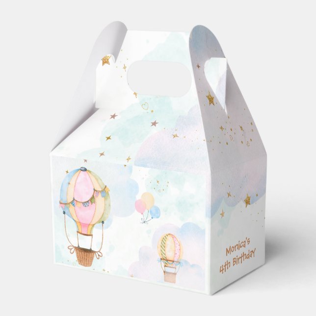 Cloudy sky hot air balloons kids birthday favour box (Front Side)