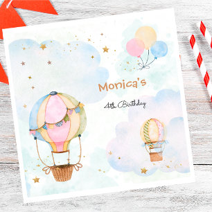 Cloudy sky hot air balloons kids birthday napkin
