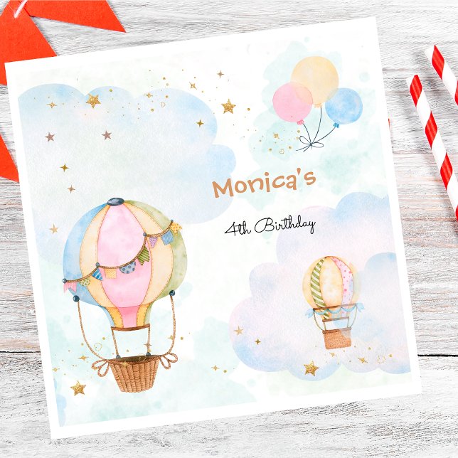 Cloudy sky hot air balloons kids birthday napkin (Creator Uploaded)