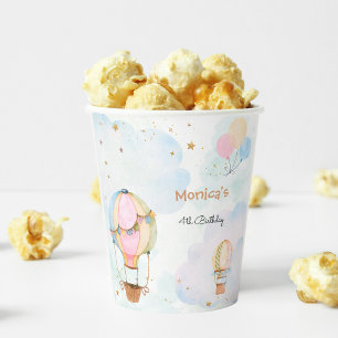 Cloudy sky hot air balloons kids birthday paper cups