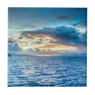 Cloudy Sky Over Ocean Coast of Bora Bora Tile