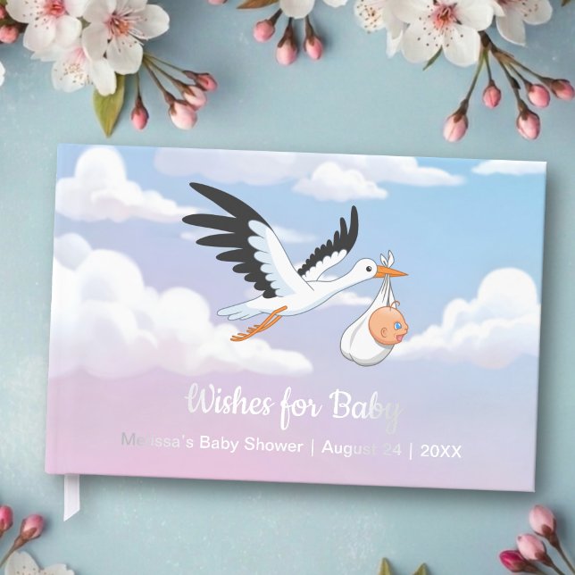 Cloudy Sky Stork Baby Shower Foil Guest Book (Creator Uploaded)