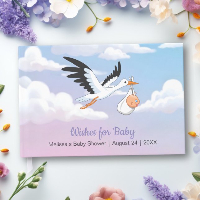 Cloudy Sky Stork Baby Shower Guest Book (Creator Uploaded)