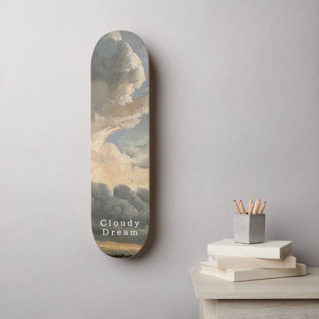Cloudy Sky, White Script, Calm Ride Skateboard (Wall Art)