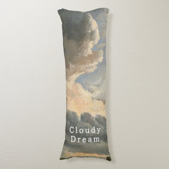 Cloudy Sky, White Script, Deep Sleep  Body Cushion (Front Vertical)