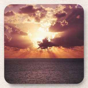 Cloudy Sunset Over Sea Horizon Coaster