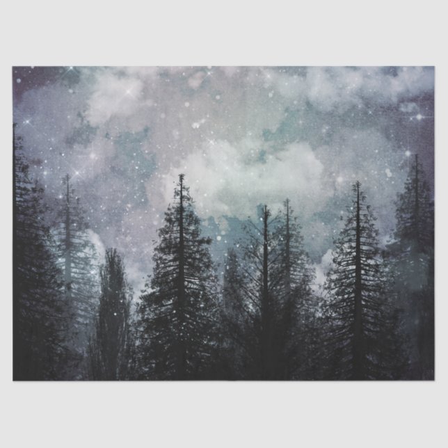 Cloudy Winter Pine Forest Decoupage Tissue Paper (Front)