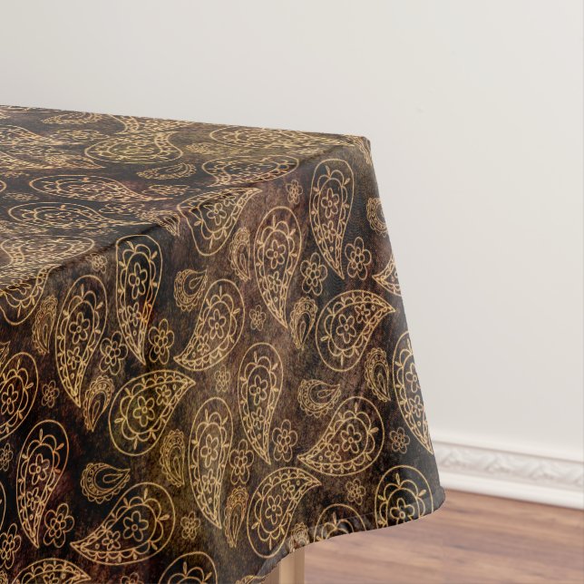 Clove and Gold Antique Paisley Pattern Tablecloth (In Situ)