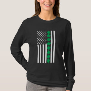Clover American Flag Shamrock St Patricks Day Iris T-Shirt