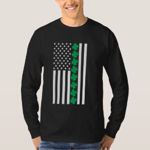 Clover American Flag Shamrock St Patricks Day Iris T-Shirt