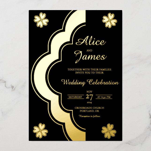 Clover Arch Gate Elegant Black Gold Foil Wedding (Front)