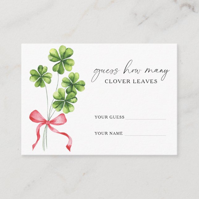 Clover Bow How many clover leaves game Enclosure Card (Front)