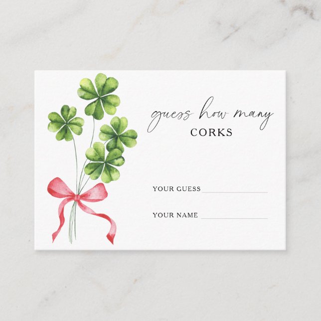 Clover Bow How many CORKS bridal game Enclosure Card (Front)