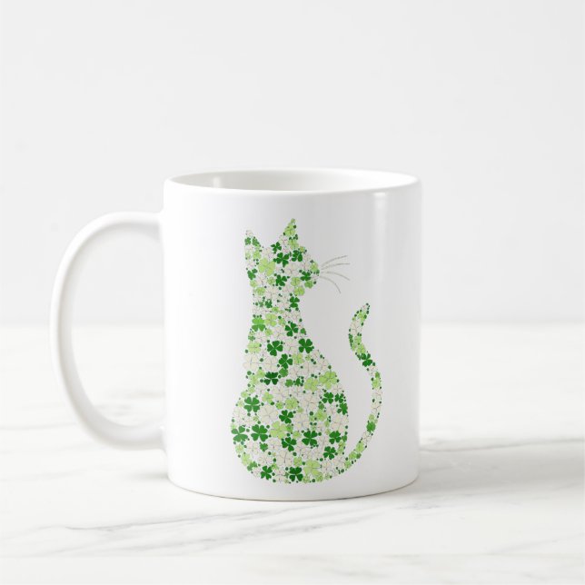Clover Cat Silhouette - St. Patrick's Day Party Coffee Mug (Left)