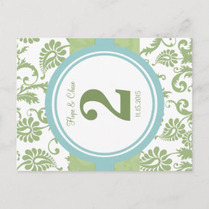 Clover Damask and Aqua Table Number Postcard