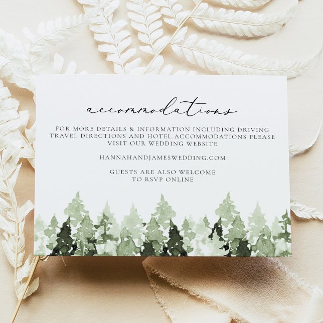 CLOVER Earthy Green Pine Tree Wedding Details Invitation (Creator Uploaded)