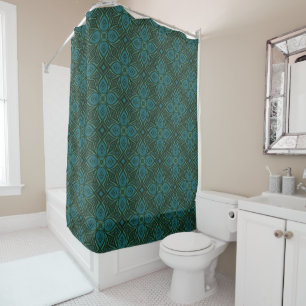Clover field abstraction, forest green, teal shower curtain