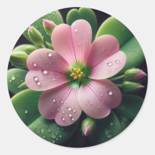 Clover Floral Pink and Green Oxalis Classic Round Sticker