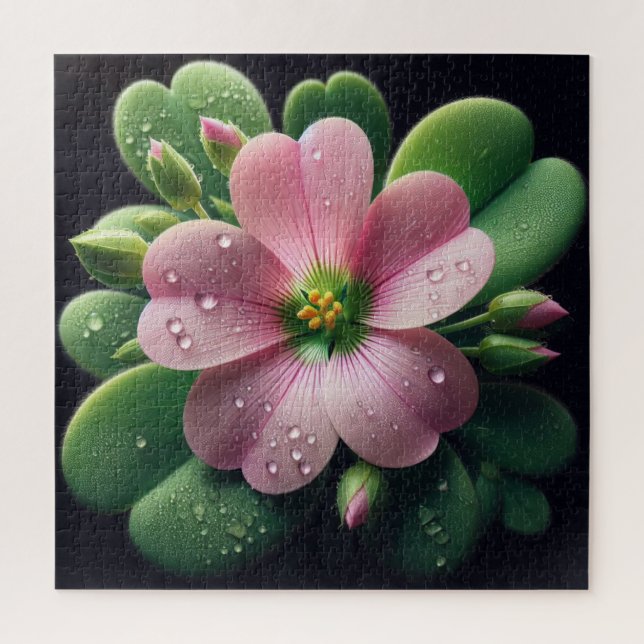 Clover Floral Pink and Green Oxalis Jigsaw Puzzle (Vertical)