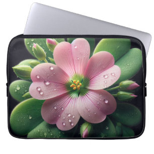 Clover Floral Pink and Green Oxalis Laptop Sleeve